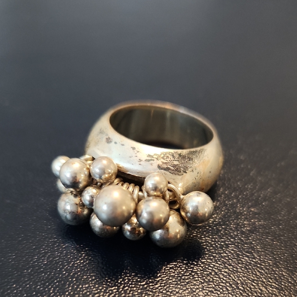 Sterling Silver Statement Ring with Beaded Design